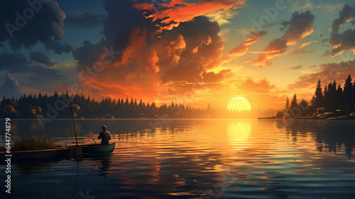 Fishing on the lake at sunset © Tariq