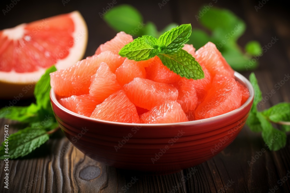 Grapefruit pieces mint bowl ice fresh. Generate Ai Grapefruit pieces mint bowl ice fresh. Generate Ai