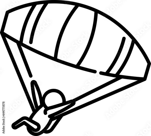 Human Skydiving Or Parachuting Icon in Black Line Art.