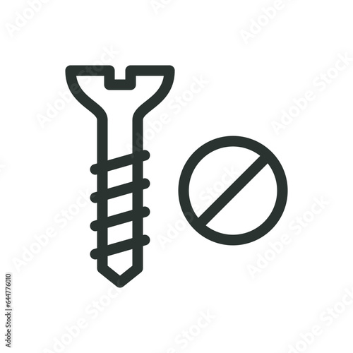 Flat head slotted screw isolated icon, fasteners vector icon with editable stroke