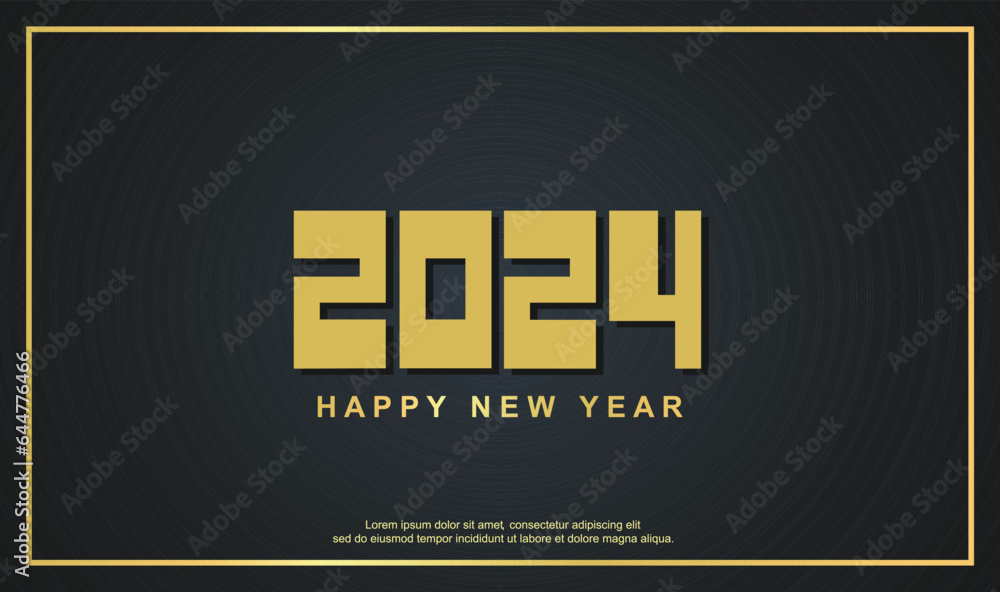 Obraz premium 2024 Happy new year. with gold line on black background