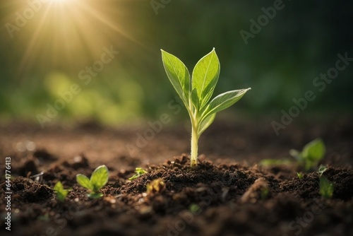 Green seedling growing in soil on nature background  new life concept
