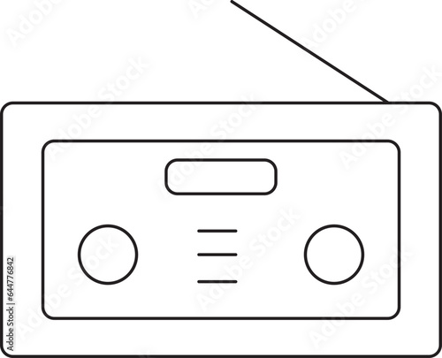 Black Line Illustration Of Radio Icon.