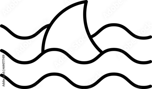 Line art illustration of Shark fish in water icon.