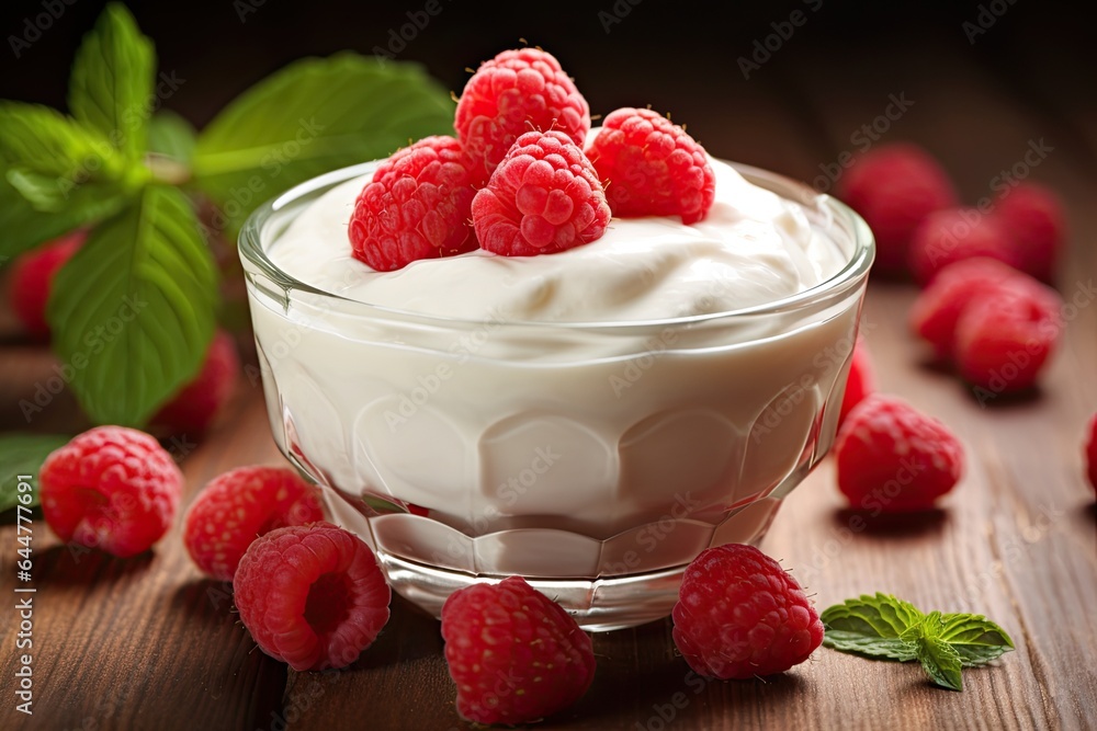 fresh tasty yogurt in glass with raspberry fruit fresh tasty yogurt in glass with raspberry fruit