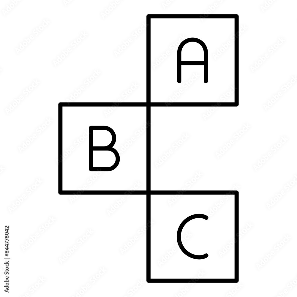 ABC cube block icon in black line art. ABC cube block icon in black line art.