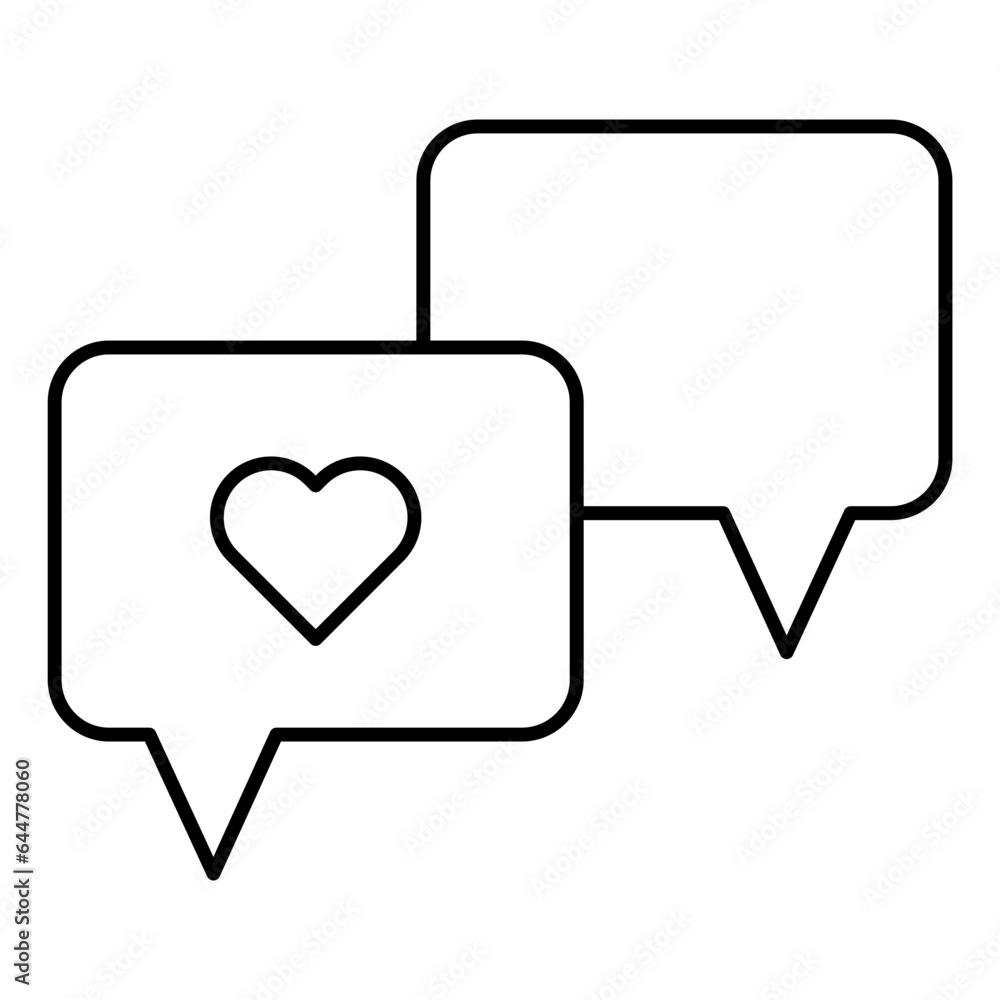 Heart or like message bubble icon in line art. Heart or like message bubble icon in line art.