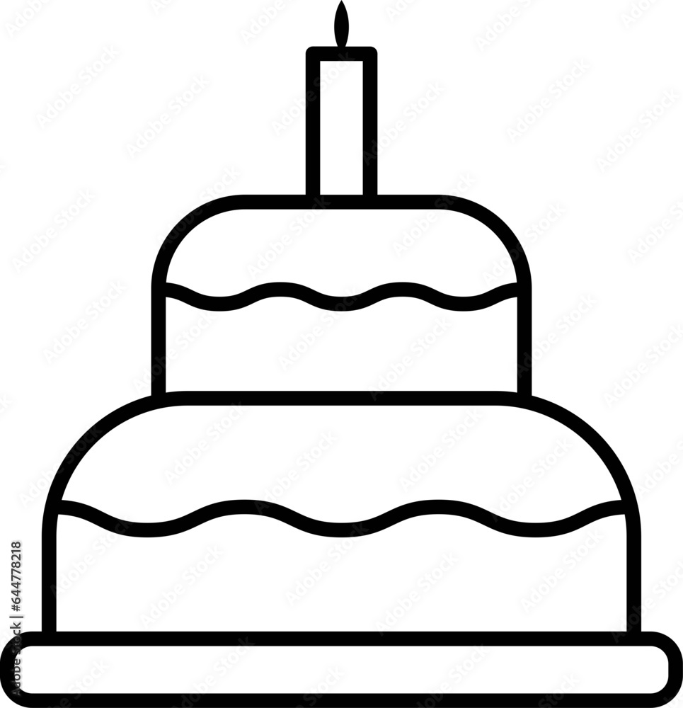 Line art illustration of Candle on cake icon. Line art illustration of Candle on cake icon.