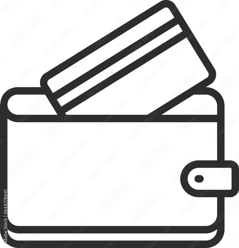 Black Outline Credit or Debit Card in Wallet Icon. Black Outline Credit or Debit Card in Wallet Icon.