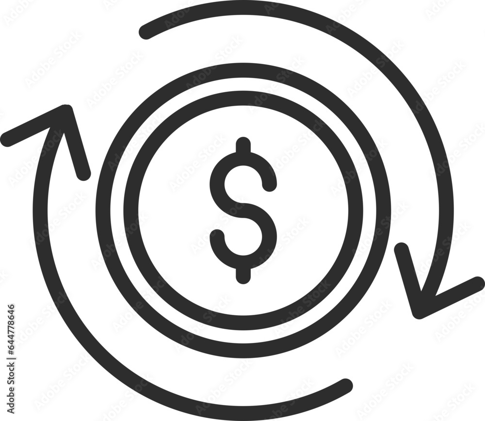 Money Transfer or Exchange Icon in Black Line Art.
