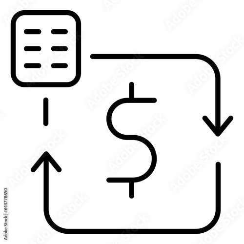 Dollar Transaction List icon in thin line art.