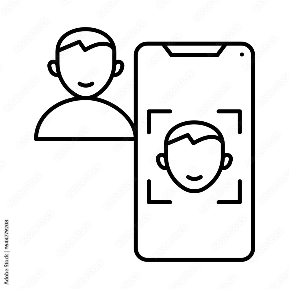 Black line art illustration of Man Face Scan in Smartphone Screen icon. Black line art illustration of Man Face Scan in Smartphone Screen icon.