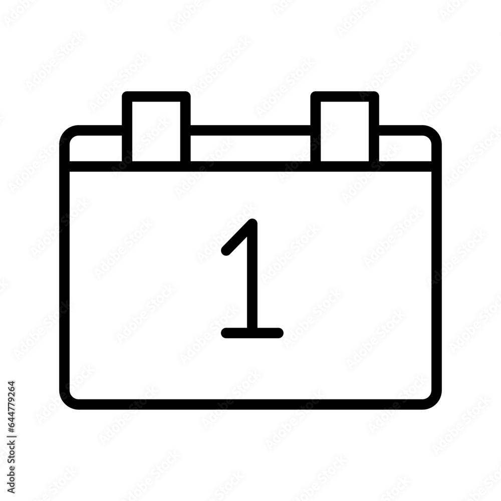 Calendar with 1 date icon in thin line art. Calendar with 1 date icon in thin line art.