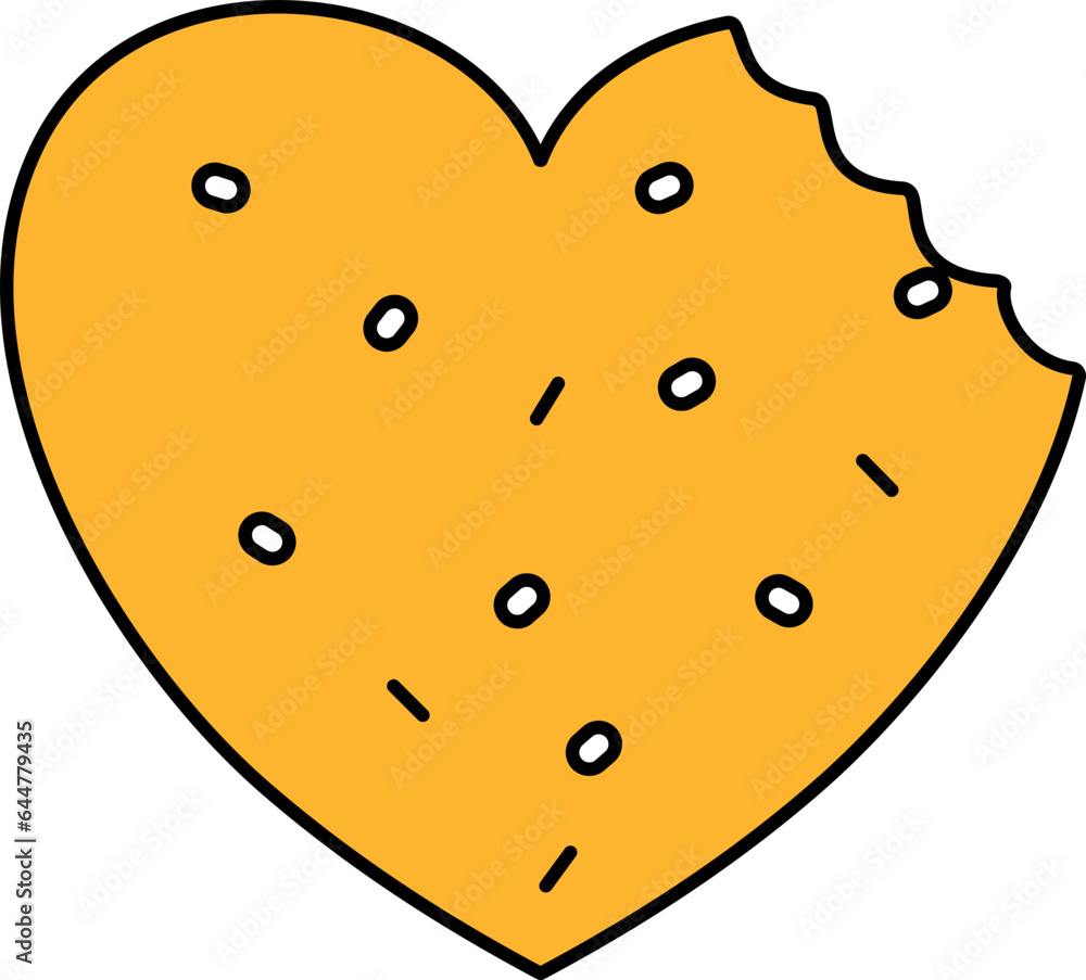 Fototapeta premium Heart Shape Cookie Icon In Yellow Color.