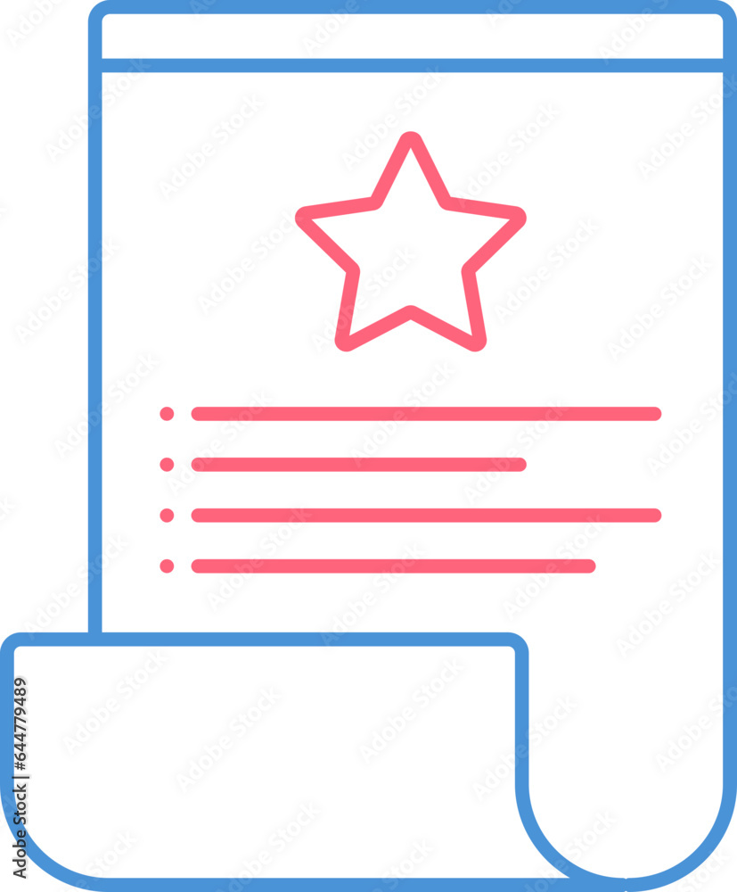 Scroll Paper with Star Icon in Red and Blue Line Art. Scroll Paper with Star Icon in Red and Blue Line Art.
