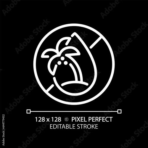 2D pixel perfect editable white palm oil free icon, isolated vector, thin line illustration representing allergen free.