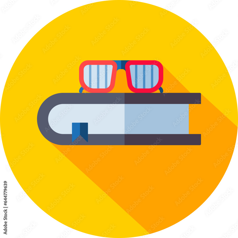 Eyeglasses on book icon in flat style. Eyeglasses on book icon in flat style.
