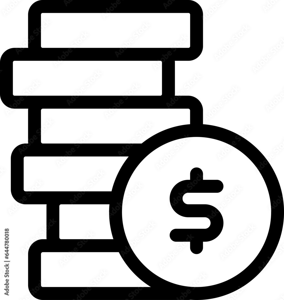Dollar Coin Stack Icon in Black Line Art. Dollar Coin Stack Icon in Black Line Art.