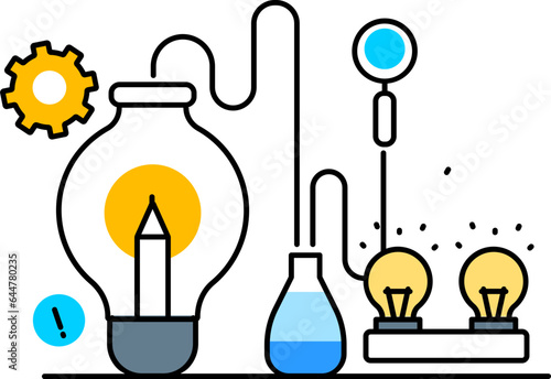 Science developed or process create electricity energy light experiment in chemical research in chemistry lab icon.