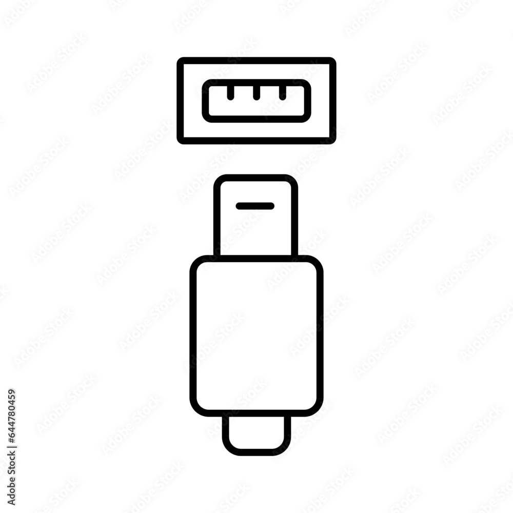 Line art illustration of USB cable with VGA connector icon. Line art illustration of USB cable with VGA connector icon.