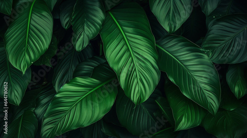 Large foliage of tropical leaf with dark green texture