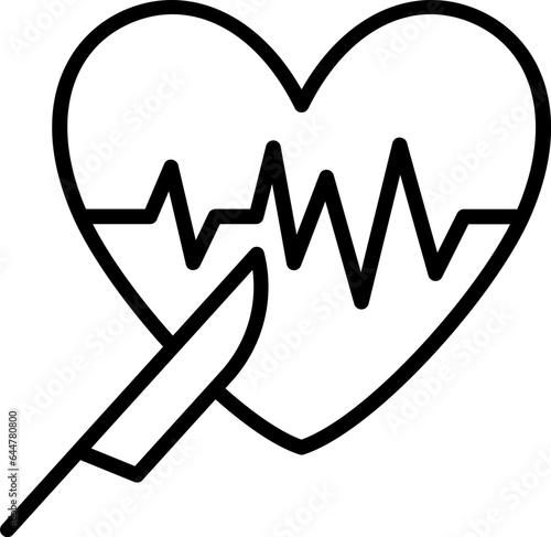 Cardiac Or Heart Surgery Icon In Black Line Art.