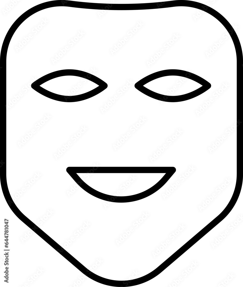 Happy face mask icon in black line art. Happy face mask icon in black line art.