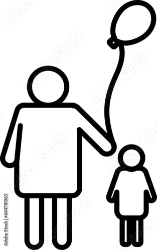 Line art illustration of Man giving balloon to child icon.