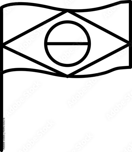 Waving Brazil National flag icon in black line art.