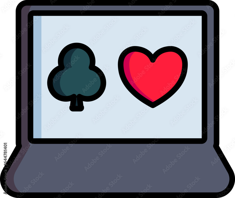 Clover and heart sign in laptop screen icon. Clover and heart sign in laptop screen icon.
