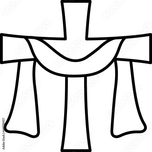 Christian Cross With Cloth Icon In Thin Line Art.