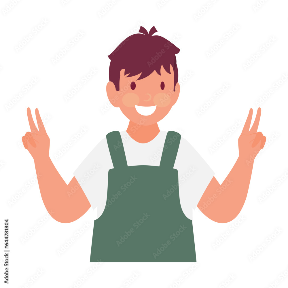 Cartoon Young Boy Cheering Hand in Rocking Pose. Cartoon Young Boy Cheering Hand in Rocking Pose.