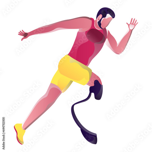 Faceless Disabled Man Running Fast on White Background.