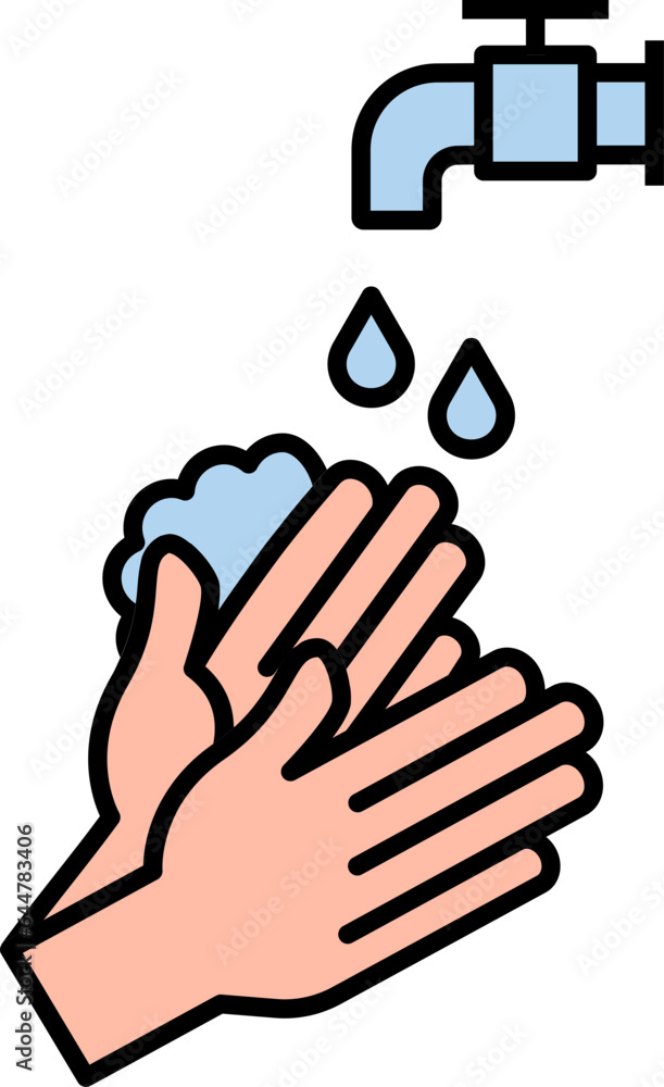 Obraz premium Washing Hands With Faucet Icon In Blue And Peach Color.