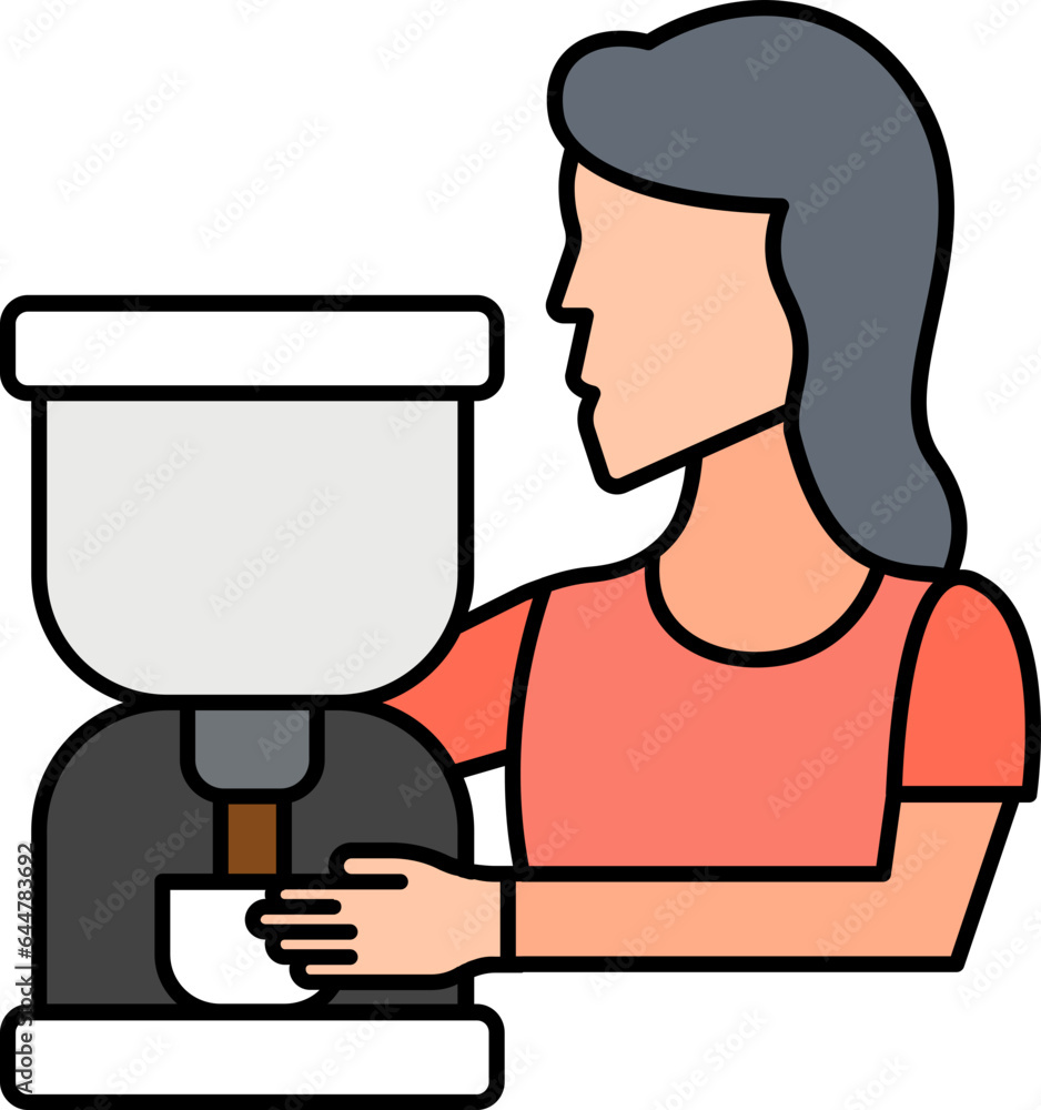 Modern Woman Making Coffee Color Icon.