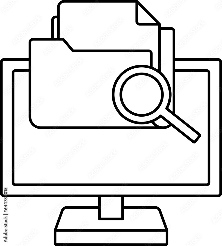 Black Line Art Illustration Of Searching File In Computer Icon. Black Line Art Illustration Of Searching File In Computer Icon.
