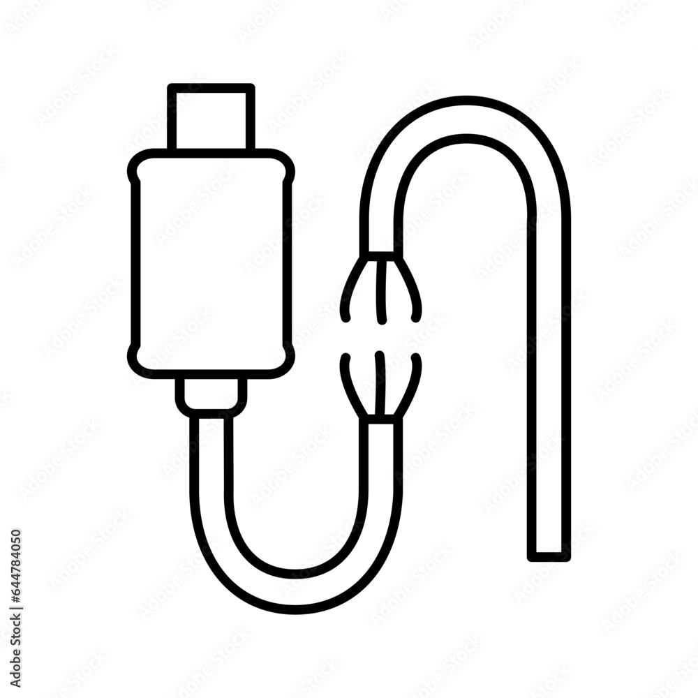 Broken usb cable size icon in black line art. Broken usb cable size icon in black line art.