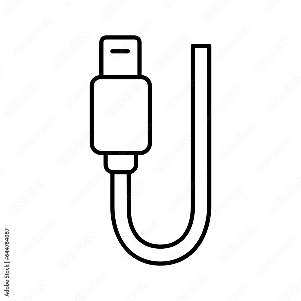 USB cable icon in black line art. USB cable icon in black line art.