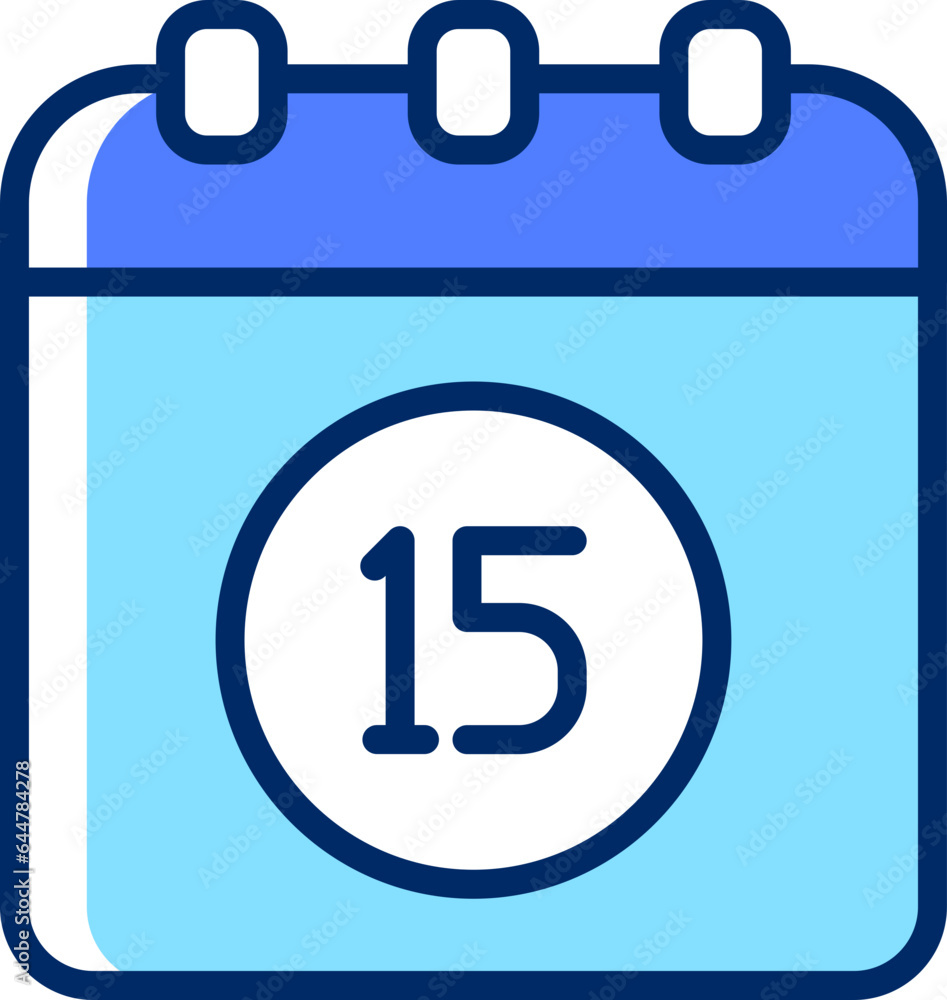 Fifteen date calendar icon in blue and white color. Fifteen date calendar icon in blue and white color.