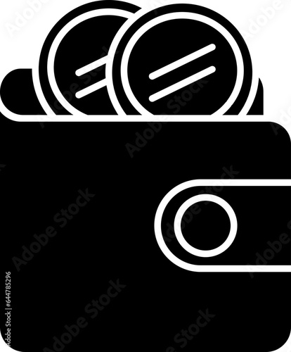 B&W illustration of Coins in Wallet icon.