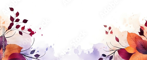 abstract Autumn foliage banner background, branch, twigs and berries, red purple magenta color, Generative Ai 