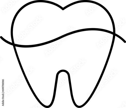 Black line art illustration of Tooth with Flossing thread icon.