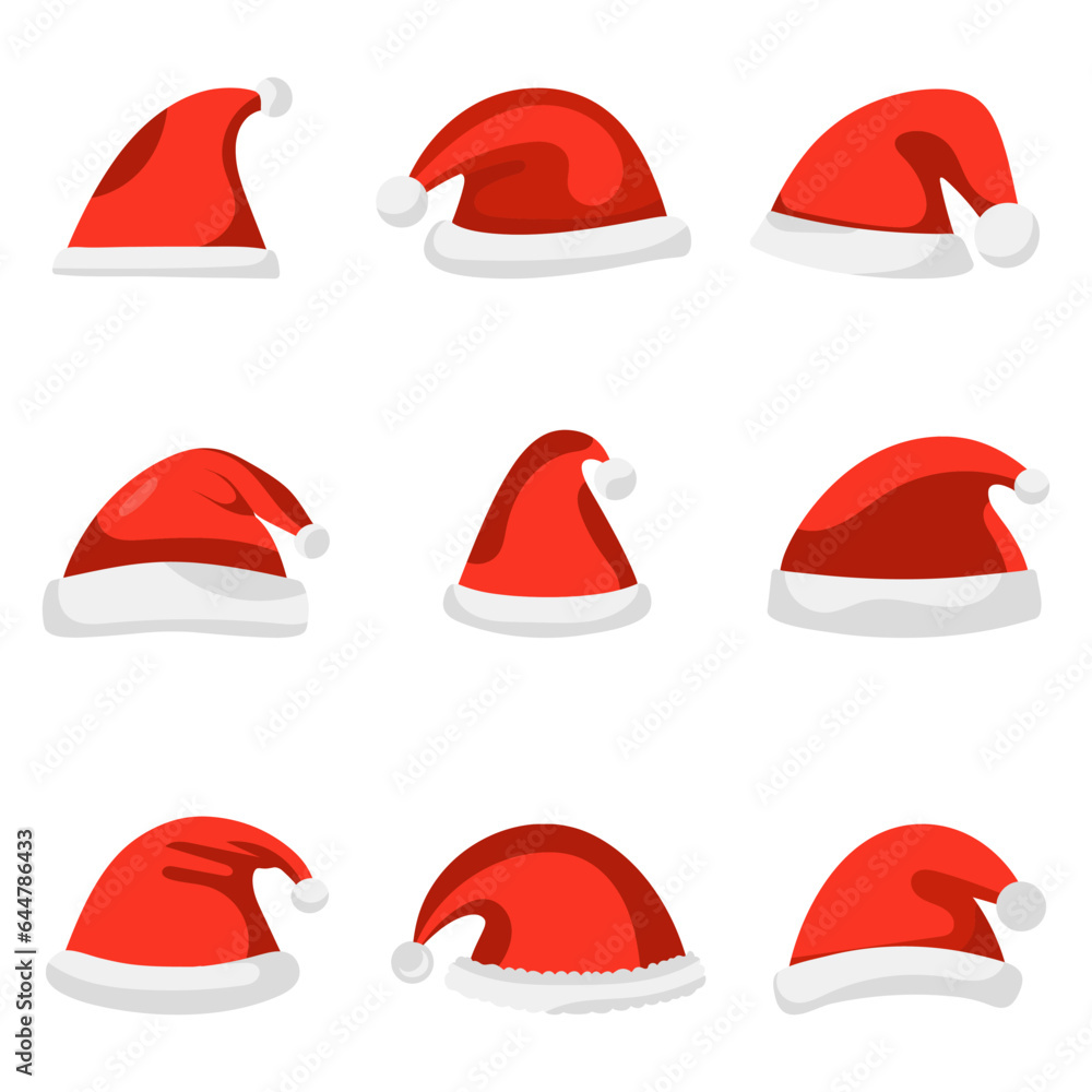 Set christmas santa hat in flat style isolated . Vector illustration Set christmas santa hat in flat style isolated . Vector illustration