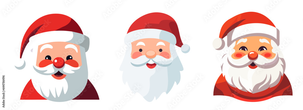 Photo & Art Print Set of cartoon santa claus heads in flat style isolated, dariachekman