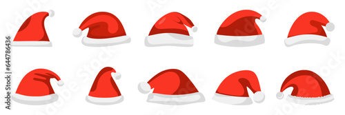 Set christmas santa hat in flat style isolated . Vector illustration