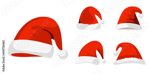 Foto Set christmas santa hat in flat style isolated