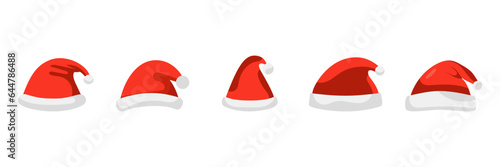 Set christmas santa hat in flat style isolated . Vector illustration