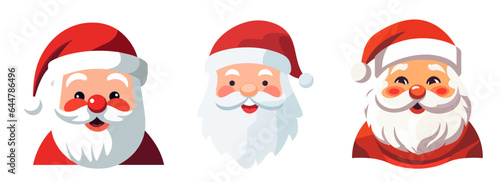 Set of cartoon santa claus heads in flat style isolated. Vector illustration