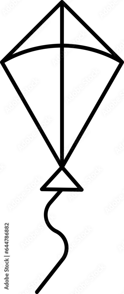 Black Line Art Illustration Of Kite Icon In Flat Style. Black Line Art Illustration Of Kite Icon In Flat Style.