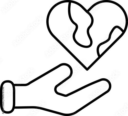 Line art Human save or Care earth icon in flat style.